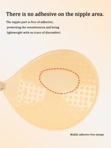 1pc Round Cup Adhesive Bra, Invisible Self-Adhesive Pads With Front Clasp Design, Suitable For Women's Strapless Dresses, Available In Black And Khaki Colors, Easy To Use. - Multi-color - View 4