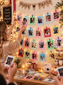 Photo Display Frame Set With Mini Clips And Jute Rope, Colorful DIY Photo Hanging Frame Set, Suitable For Christmas Tree Decoration, Family Memory Wall, Party Home Decor, Birthday Celebration, Scrapbook Photos, Creative Gift Craft Materials - Colorful Photo Frame - View 5