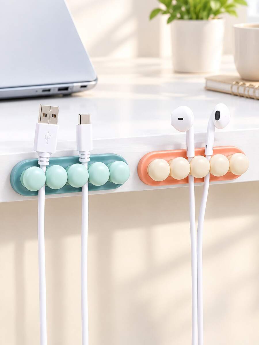 1pc Macaron Cute Minimalist Desktop Cable Organizer, Self-Adhesive Multi-Slot No-Drill Firmly Attached, Compact Style For Organizing Charging Cables And Earphone Wires To Avoid Tangling, Suitable For Office Desk, Computer Desk, Bedroom Countertop, Dorm Storage, Holiday Desktop Organization, Desktop Storage Enthusiasts, Office Students, Holiday Home Decor Enthusiasts, Cable Clip, Cable Fixing Buckle, Desktop Cable Bundle Organizer, Desktop Cable Management Organizer