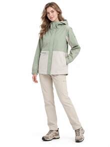 Columbia Women's Zipper Long Sleeve Outdoor Running Windbreaker Hooded Jacket - Green/Beige - View 2