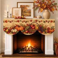 Autumn Harvest Pumpkin Maple Leaf Fireplace Scarf, Sunflower, Fruit Basket & Candle Lantern Patterns Available, Vintage Farmhouse Style Warm Beige Background With Wheat Ear Berry Print, Suitable For Living Room Fireplace Mantel, Entryway Cabinet Decoration & Thanksgiving Family Gathering Decor - Multicolor - View 12