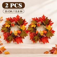 1piece Of 35cm Large Autumn Maple Leaf Decoration Flower Wreath, Small Pumpkin Pine Cone, Red Fruit, Wheat Ear Combination For Landscaping, Can Be Hung At The Front Door Fireplace, Foyer Dining Table, Halloween Harvest Season Home Soft Decoration Pe - Multicolor - View 11