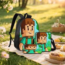 Pixel Block Style 2D Print 3-Piece Backpack Set, Large Capacity Backpack With Crossbody Bag And Pencil Case, Side Elastic Mesh Pocket For Water Bottle, Wide Breathable Adjustable Shoulder Straps, Durable Waterproof Fabric, Retro Game Style Fresh Natural Daily Commute Travel Casual Storage Bag - Printed Bag - View 7