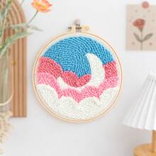 1pc Round Wooden Frame Floral Punch Needle Kit, Pink Background And White Flower Craft Materials For Making A Handmade Botanical Wall Art, Beginner DIY Decor Project For Living Room Or Bedroom, Birthday, Housewarming, Holiday Gift For Friends - Punch Needle Embroidery - View 11