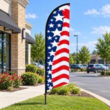 1pc American Flag Theme Feather Flag, Beach Flag, Patriotic Flag 6.5ft Outdoor Advertising Display Banner, Red White Blue American Flag Background With White Stars And Wave Stripe Element Design, Suitable For Independence Day, Patriotic Holidays, Memorial Day Events, Parades, Celebrations, Yard Decoration And Outdoor Display, Durable Weather-Resistant Fade-Resistant Lightweight Fabric, High Visibility, Single Flag Without Ground Stake - A - View 9