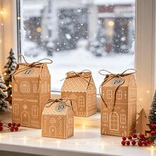 24/1pc Mixed Christmas Gift Boxes, Advent Calendar Gingerbread House Paper Boxes, Christmas New Year Party Gift Packaging Bags Supplies - A - View 3