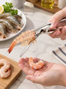 1/2pcs Stainless Steel Shrimp Peeling & Deveining Tool, Shrimp Peeling & Cleaning Utensil, Seafood Processing & Kitchen Use - Multicolor - View 2