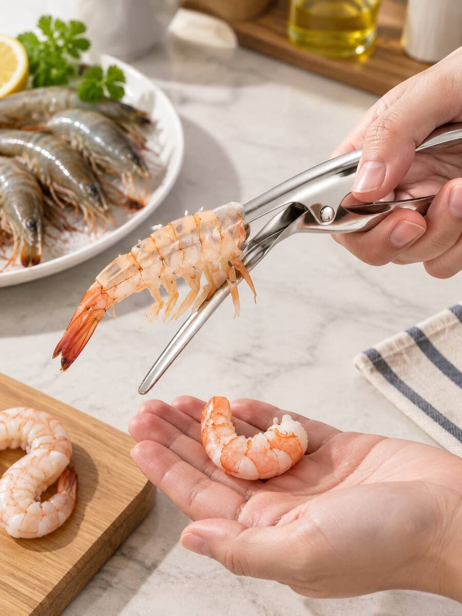 1/2pcs Stainless Steel Shrimp Peeling & Deveining Tool, Shrimp Peeling & Cleaning Utensil, Seafood Processing & Kitchen Use