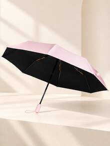 1pc Solid Color Portable Folding Umbrella, Fully Automatic One-Touch Open/Close, Minimalist Home & Travel Umbrella - Multicolor - View 8
