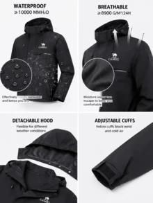 CAMEL CROWN Women's 3-In-1 Waterproof Jacket With Fleece Liner, Windproof Outdoor Raincoat, Warm Hiking Coat For Camping, Travel And Winter - Phantom Black - View 3