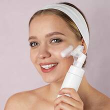 Empty Foam Soap Dispenser, Facial Cleansing Foam Bottle With Hand Cleaning Brush, White - View 2