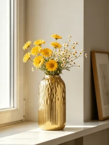 1 Piece Modern Luxury Gold Textured Cylinder Vase For Living Room Decor - 1PC - View 6