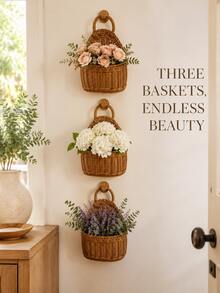 1pc Multifunctional Handwoven Wicker Wall Basket,Hanging Flower Holder For Artificial Flowers,Greenery & Small Item Storage,Rustic Farmhouse Decor For Entryway,Living Room,Bedroom,Bathroom & Patio - Multiple Styles - View 7