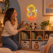 1-Piece USB-Powered Yellow Duckling Neon Sign With Clear PS Backboard, Silicone LED Light Strip And Power Cable, Playful Cartoon Shape With Red Feet And White Wing Details For Playroom, Nursery, Baby Shower And Birthday Decor - Multi-color light - View 3