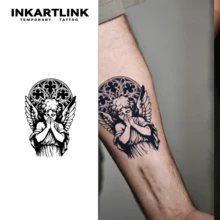 INKARTLINK 1pc Veiled Angel Gothic Icon Tattoo Sticker, Temporary Waterproof Body Art Tattoo Sticker, Lasts 2-5 Days, Water Transfer Color Tattoo Sticker, Suitable For Men And Women, Essential For People, Party Essential Decoration, Festival Carnival Body Decoration - Black - View 2
