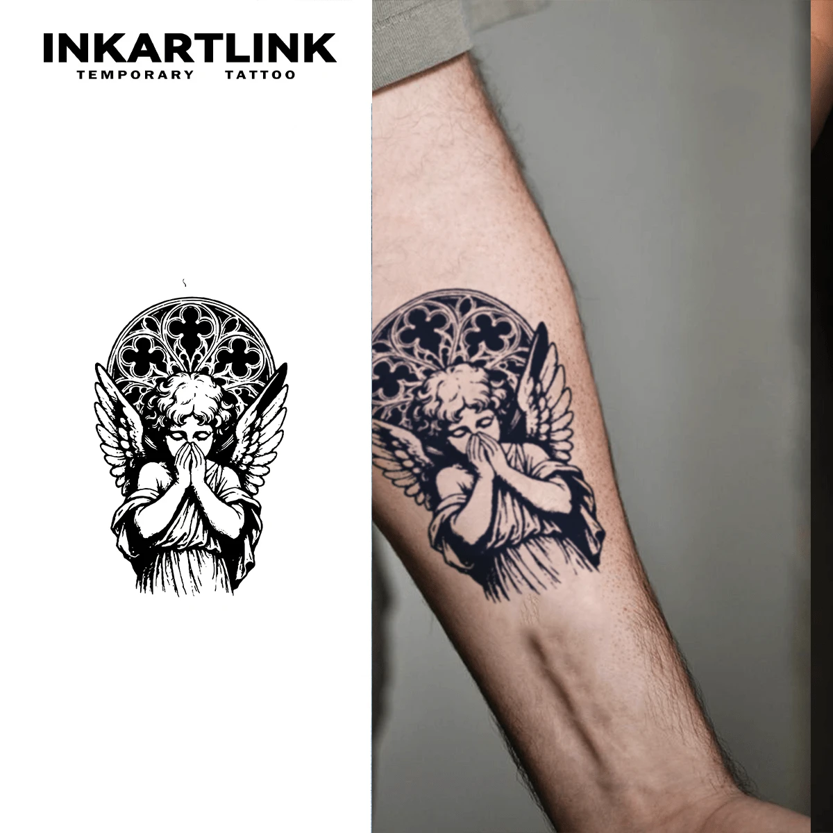 INKARTLINK 1pc Veiled Angel Gothic Icon Tattoo Sticker, Temporary Waterproof Body Art Tattoo Sticker, Lasts 2-5 Days, Water Transfer Color Tattoo Sticker, Suitable For Men And Women, Essential For People, Party Essential Decoration, Festival Carnival Body Decoration