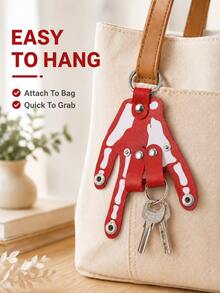 Skeleton Hand Keychain, 1pc PU Leather Key Organizer Bag, Palm Shaped Key Fob With Snap Button, Foldable Key Ring Key Holder, Gothic Skeleton Finger Keychain, Halloween Bag Charm, Suitable For Wallet Backpack, Car House Keys, Unisex Gift - A - View 7