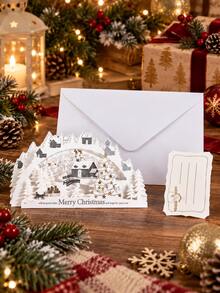 2pcs/Set 3 Styles Christmas 3D Pop-Up Invitation Cards With Envelopes, Elegant Laser Cut Holiday Greeting Cards, Suitable For Parties, Family Gatherings, Office Celebrations - Christmas Style - View 5