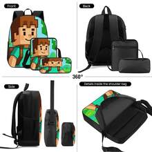 Pixel Block Style 2D Print 3-Piece Backpack Set, Large Capacity Backpack With Crossbody Bag And Pencil Case, Side Elastic Mesh Pocket For Water Bottle, Wide Breathable Adjustable Shoulder Straps, Durable Waterproof Fabric, Retro Game Style Fresh Natural Daily Commute Travel Casual Storage Bag - Printed Bag - View 9