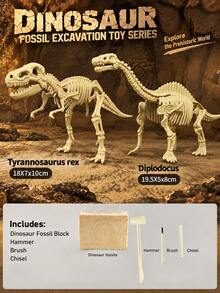 1pc Dinosaur Fossil Excavation Toy (With Free Tools) - Tyrannosaurus Rex/Triceratops Etc., Children's DIY Puzzle Treasure Hunt Toy, Suitable For Boys And Girls - Each Box Contains Dinosaur Fossil Plaster + 3 Tools - View 32