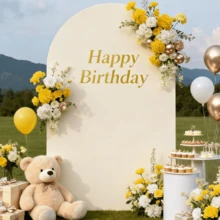 1pc Beige Arch Backdrop, 6ft/6.6ft/7.2ft Wedding Arch Cover, Double-Sided Polyester Fabric Arch Backdrop, Suitable For Birthday Party And Wedding Arch Frame Decoration (Arch Frame And Other Decorations Not Included, Only Arch Backdrop Fabric) - Beige - View 8