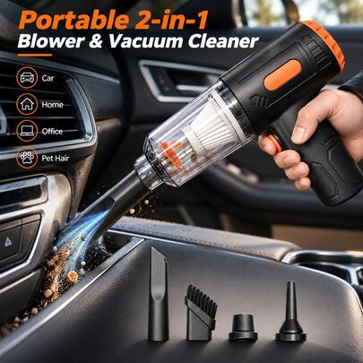 Aspirateur de voiture sans fil portatif 2 en 1 souffleur et aspiration, mini dépoussiéreur d'air portable avec aspiration puissante, aspirateur à main rechargeable pour intérieur de voiture, maison, clavier, nettoyage des poils d'animaux