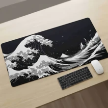 Large Black Wavy Mouse Pad, Gaming Office Home Artistic Design, Rubber Base, Suitable For PC Laptop, Back To School Desktop Accessory, Office Supplies, Mouse Pad Set, Keyboard Pad, Study Pad, Suitable As Gift For Friends And Family - Black Wave - View 10