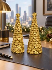1pc Golden Coin Tree Desktop Ornament, Dollar Or Bitcoin Symbol Stacked Design, Compact Decorative Figurine For Home Office, Bookshelf, Reception Desk, Living Room And Entryway Accent - New - View 2