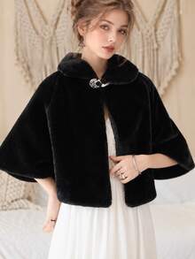 1pc Fashionable & Versatile Faux Mink Fur Bridal Shawl, Women's Simple New Design Bridal Wedding Shawl Jacket, Thick & Warm Shawl Wrap - A - View 7