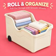 Pull-Out Storage Bin With Wheels, Large Capacity Plastic Storage Basket, Suitable For Kitchen, Bathroom, Cabinet Or Refrigerator Item Organization And Storage (Wheels Not Removable) - Multicolor - View 4