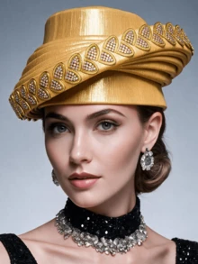 1pc African-Style Embellished Turban Hat With Rhinestone Trim – Vintage-Inspired Headwrap For Banquets And Weddings - Multicolor - View 2