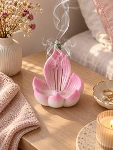 1件裝粉色樹脂蓮花香爐，花朵造型香座，居家裝飾、冥想與瑜伽適用 - 彩色 - 查看 5