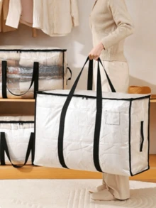 1pc Large Capacity Storage Bag, Transparent Zipper Storage Bag, Portable Waterproof & Moisture-Proof Fabric Storage Box, Bedding Storage Bag - Foldable Organic Storage Bag For Clothes, Bedding, Quilts, Toys, Pillows - Black - View 1