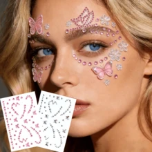 Butterfly & Flower Face Rhinestone Stickers, Self-Adhesive Facial Gems For Eyes, Forehead, Cheeks And Body Decoration; Suitable For Festivals, Parties, EDM Events, Concerts, Halloween, Carnival, Weddings, Bridal Makeup, Cosplay, Daily Looks. Includes Silver/Pink/Iridescent Butterfly, Flower And Rhinestone Styles, Removable Body Glitter, Suitable For Women, Girls, Teens, Makeup Artists; Lightweight Texture, Easy Application And Removal, Multi-Functional Face And Body Decor - Multicolor - View 13