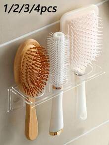 1/2/3/4pcs Acrylic Plastic Bathroom Comb Holder, Wall-Mounted No-Drill Vanity Storage Rack, Transparent Comb And Toiletries Organizer, 6.89 Inches Long - Clear - View 2