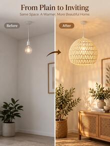 Kap Lampu Gantung Rotan Anyam Gaya Bohemian, Kap Lampu Gantung Tenun Tangan dengan Efek Cahaya Hangat, Dekorasi Rustic untuk Kamar Tidur, Ruang Tamu, Ruang Makan, Kafe dan Rumah, Aksesori Pencahayaan Farmhouse Bohemian - A - View 6
