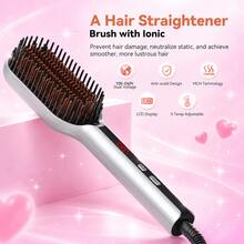 UKLISS 2026 Latest Negative Ion Straightening Brush, 30s Fast Heating LCD Display Anti-Curl Hot Comb, Travel Styling Tool For All Hair Types, Suitable For All Hair Textures, Thick, Fine, Soft Hair, One-Stroke Smooth, Great Choice For Straight Hair - Silver - View 2