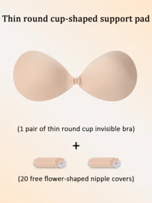1pc Round Cup Adhesive Bra, Invisible Self-Adhesive Pads With Front Clasp Design, Suitable For Women's Strapless Dresses, Available In Black And Khaki Colors, Easy To Use. - Multi-color - View 7