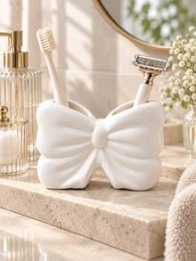 1pc/2pcs Cream White/Sakura Pink Bow Ceramic Texture Desktop Storage Box, Ins Luxury French Style With Glossy Glaze, Suitable For Bathroom Vanity/Bedroom Vanity/Small Item Storage, Beautiful Dust-Proof Jewelry Box - Bathroom Hanging Butterfly Shelf - View 3