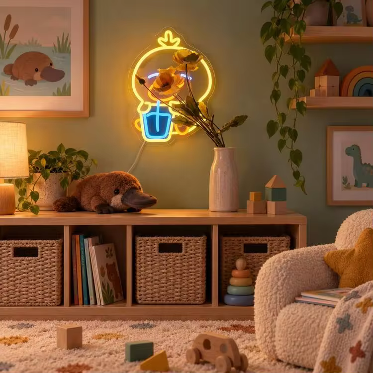 1-Piece USB-Powered Yellow Duckling Neon Sign With Clear PS Backboard, Silicone LED Light Strip And Power Cable, Playful Cartoon Shape With Red Feet And White Wing Details For Playroom, Nursery, Baby Shower And Birthday Decor - Multi-color light - View 7