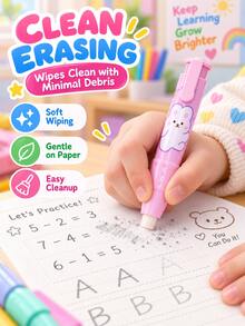 1 Children's Soft Grip Eraser, Cute Cartoon Creative Push-Pull Eraser, Extendable Eraser, Clean And Scratch Free, Suitable For Students To Use - Cartoon Retractable Eraser (1 Case + 2 Erasers) - View 2