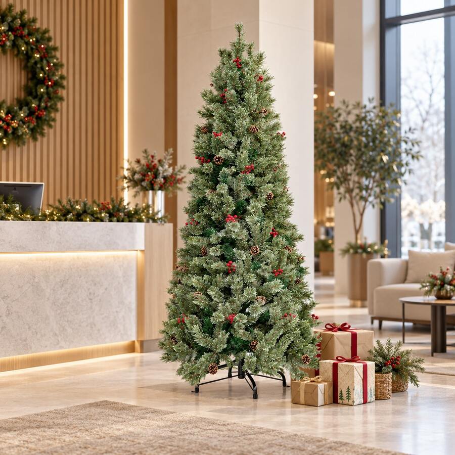 Frosted Holiday Tree With Pine Cone And Berry Accents Artificial Christmas Tree For Indoor Seasonal Display - Green - View 1