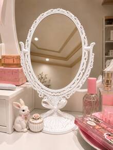 1pc Vintage Double-Sided Makeup Mirror Suitable For Daily Use - White - View 2