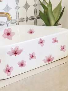 One Sheet Of Fresh Cherry Blossom Petal Tile Sticker, Self-Adhesive Sink Decoration Sticker, Bathroom And Kitchen Fresh Floral Beautifying Decal, Pink Flower Sticker, Waterproof PVC Self-Adhesive Paper, Can Be Used For DIY, Suitable For Smooth Surfaces. - D - View 5
