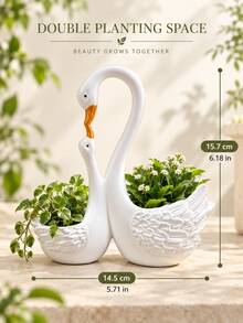 1pc Double Swan Planter, Elegant White Bird-Shaped Flower Pot With Two Planting Compartments, Succulent And Small Plant Container For Outdoor Garden, Patio, Porch, Balcony, Lawn And Yard Decor - New Product - View 7