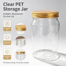2pcs Transparent Plastic Jars With Gold Aluminum Lids And Pressure-Sensitive Gaskets, 24oz (Approx. 712ml) Round Candy Storage Jars, Mason Jars, High PET Jars, Wide Mouth Food Storage Containers, Suitable For Honey, Dry Food, Spices, Nuts, Pasta - View 3