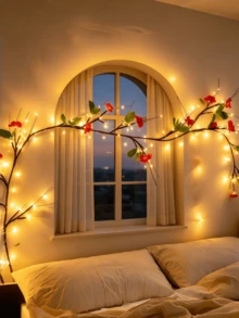 1pc LED Tree Light, Red Flower + Green Leaf Tree Light, USB Powered Peach Blossom LED String Light, Artificial Flower Garland, Warm Light Night Light, Plug And Play, Suitable For Indoor Home Decor, Christmas, Bedroom, Kitchen, Party Decoration (Battery Not Included) - M6-red Flower + Green Leaf - View 9