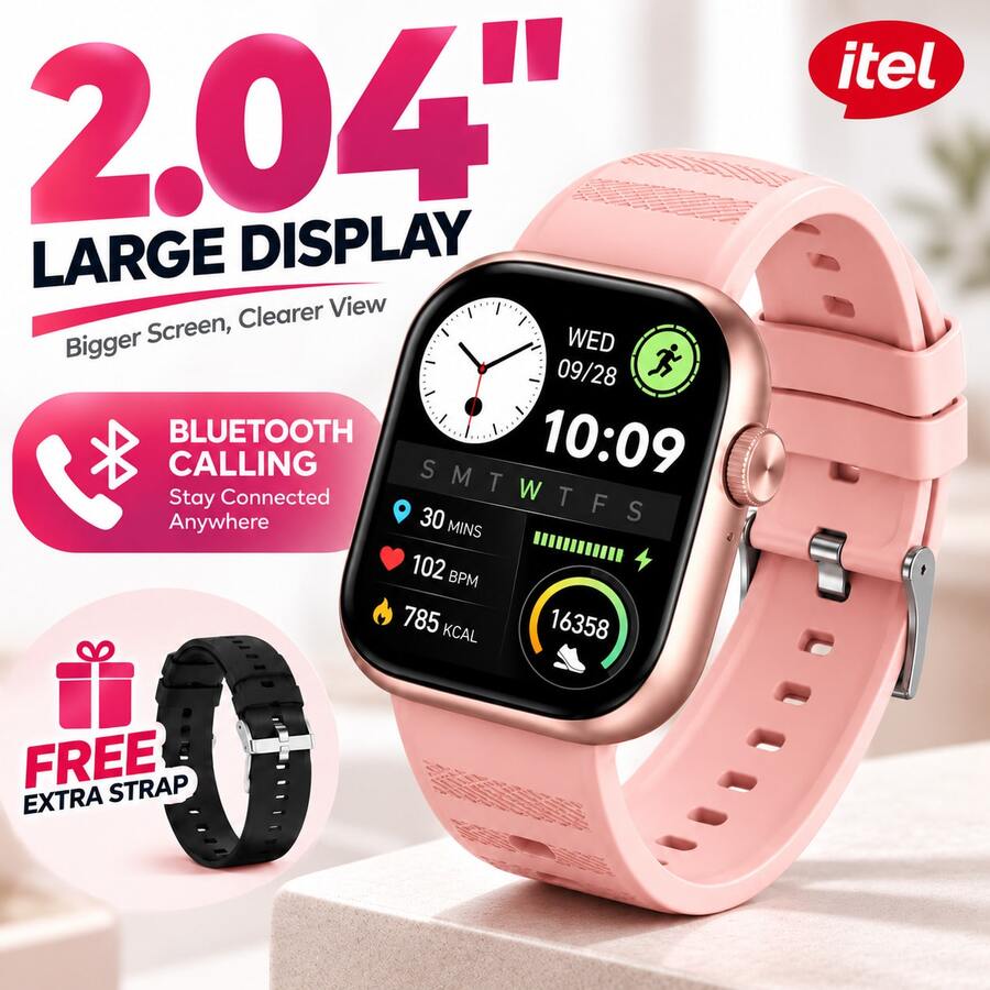 Smartwatch With 2 Straps, 2.04" HD Display, Bluetooth Calling, AI-Customized Watch Faces, Heart Rate & Sleep Monitoring, Menstrual Cycle Reminders, Multi-Sport Modes, 5–10 Days Battery Life, IP68 Waterproof
