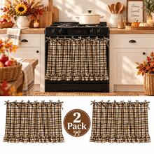 2 Pack Khaki Plaid Oven Door Curtain, Khaki Oven Skirt For Kitchen Curtains, Cortinas De Cocina, Kitchen Deccor And Home Decor, Tie Top Ruffle Design For Oven Door, Kitchen Display And Seasonal Decorating - Khaki - View 3