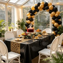 1pc Black & Gold Leopard Print Patchwork Disposable PE Tablecloth 130*220cm Rectangular Table Cloth Wild Style Birthday Party Dining Table Decor - Leopard Print - View 4